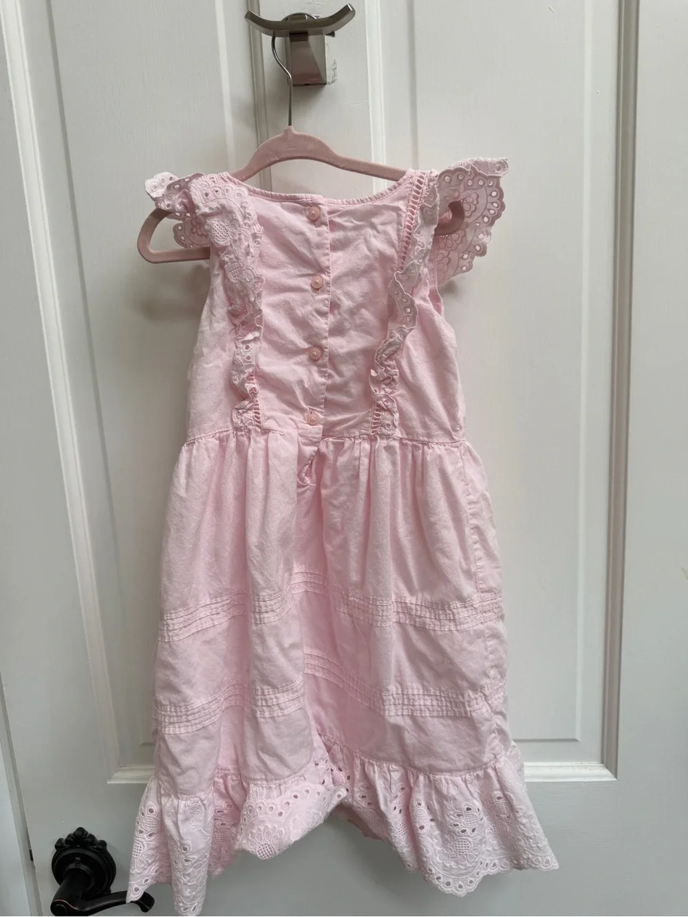 Janie and Jack Girls 5 Light Pink Short Sleeve Eyelet Ruffle Dress